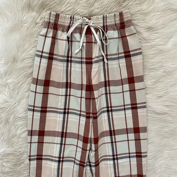 Aritzia Wilfred Soleste Red Cream Plaid Barrel Leg Baggy Jogger Pants High Rise - Picture 3 of 12